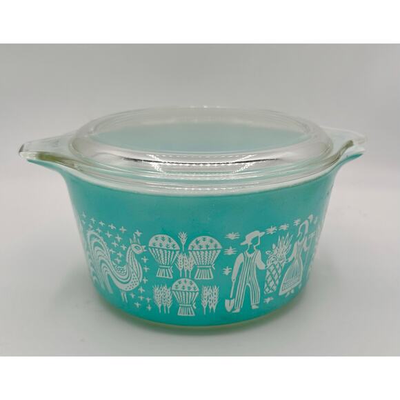Pyrex Other - Vintage Pyrex Butterprint Casserole Dish with Lid | Turquoise Amish 1950s 473